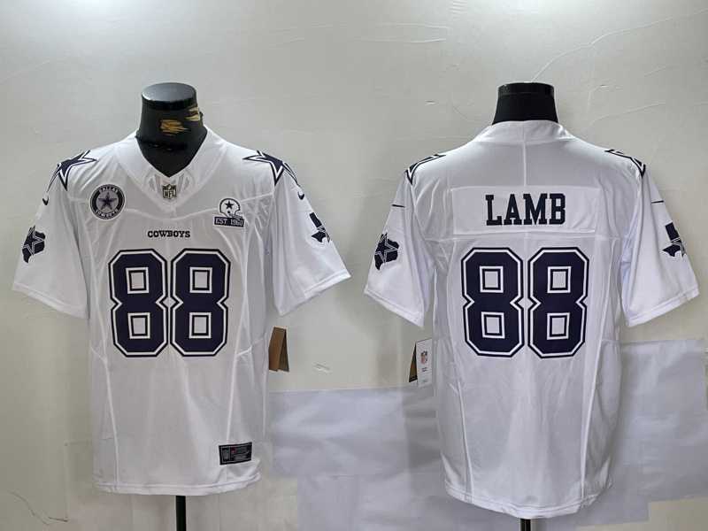 Mens Dallas Cowboys #88 CeeDee Lamb 2024 White F.U.S.E. With Established In 1960 Patch Stitched Jersey Dzhi